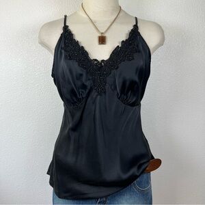 Elegant Black Lace Trim Women's Silk Top